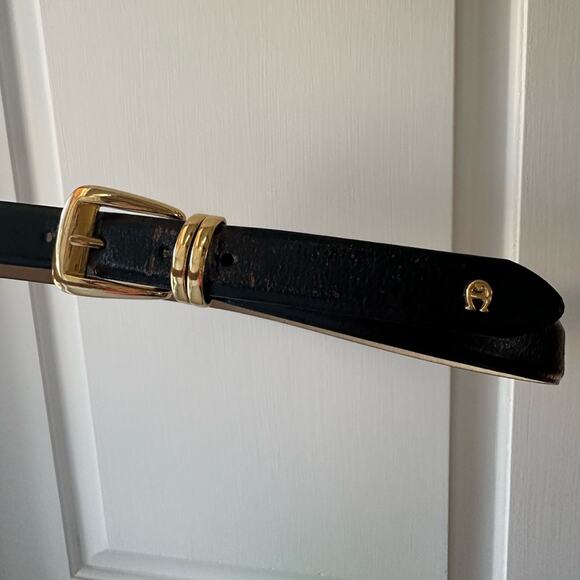 Etienne Aigner Black Leather Belt with Gold Buckle main image 8